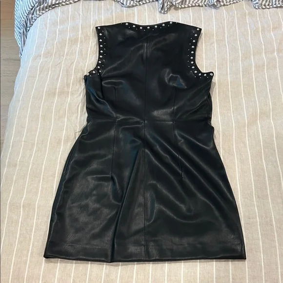 rag & bone Black Sleeveless Faux Leather Mini Dress with Studs